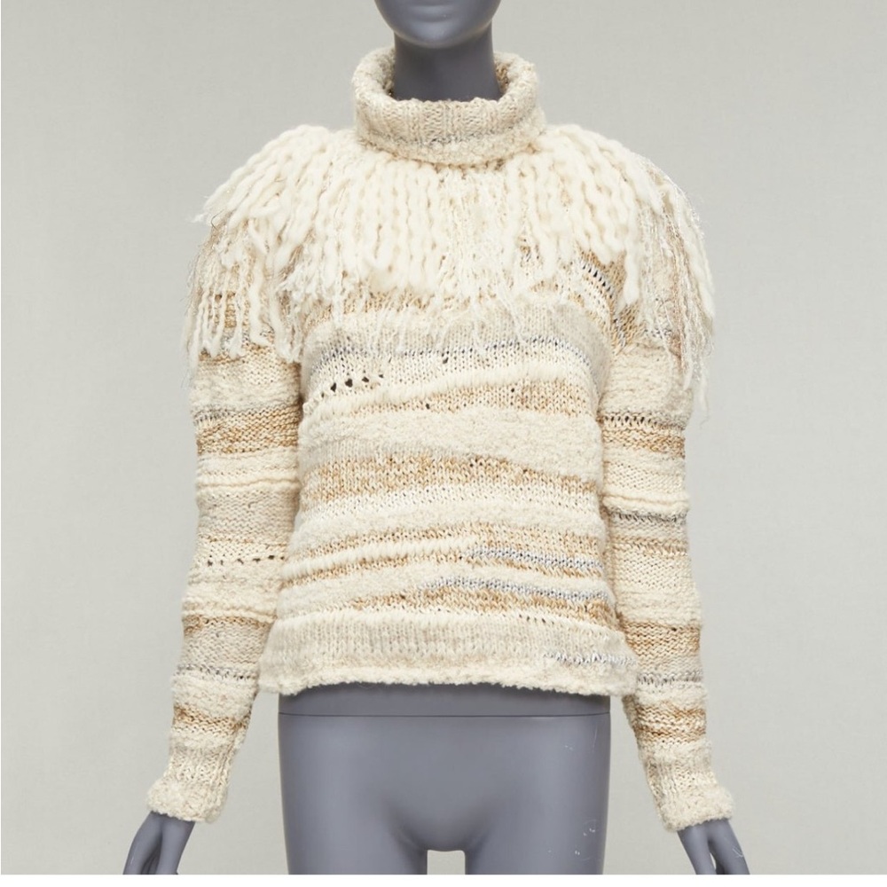 Marie baron knit beaded woman’s cowl neck sweater cream size small